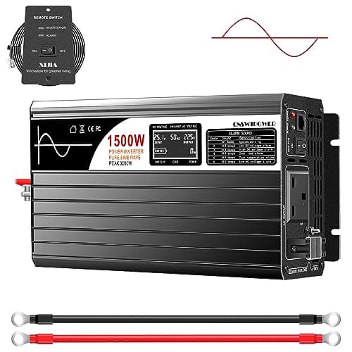 Image of 1500w Pure Sine Wave Inverter DC 24v AC 230V 50HZ Solar Converter with LCD Display for Camping, Boat,Outdoor,home use (DC24V (Range 20V-30V) 1500W)