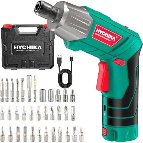 Image of HYCHIKA Electric Screwdriver, 6Nm Torque Cordless Screwdriver 2000mAh 3.6V with 35 Accessories, LED Light and Rear Flashlight, USB Cable and Storage Box