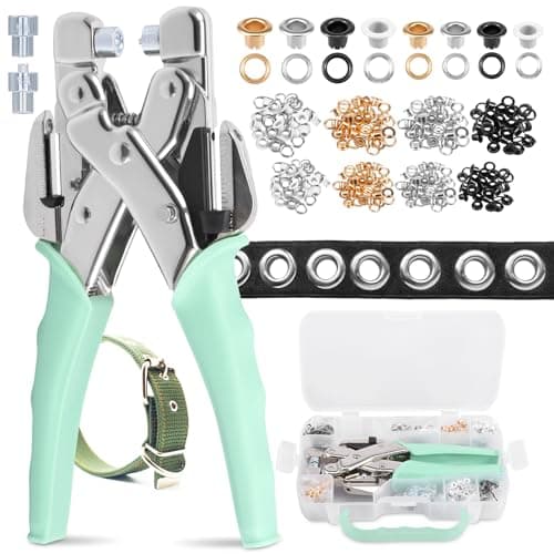 Image of Professional 3mm & 5mm Eyelet Punch Pliers Kit with 160pcs Grommets Heavy Duty Rivet Setting Tool Complete Grommet Tool Kit with Silicone Grip for Leather Fabric Signs Banners DIY Craft Projects