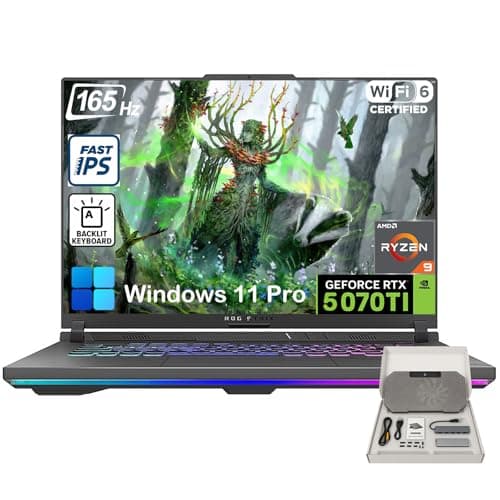 Image of ASUS ROG Strix-G16 Gaming Laptop - 16" 165Hz 300 nits Display, AMD Ryzen 9 8940HX (Up to 5.3 GHz), NVIDIA GeForce RTX 5070 Ti, 32GB DDR5 RAM, 1TB SSD, WiFi 6E, Backlit KB, Win11 Pro, with Accessories