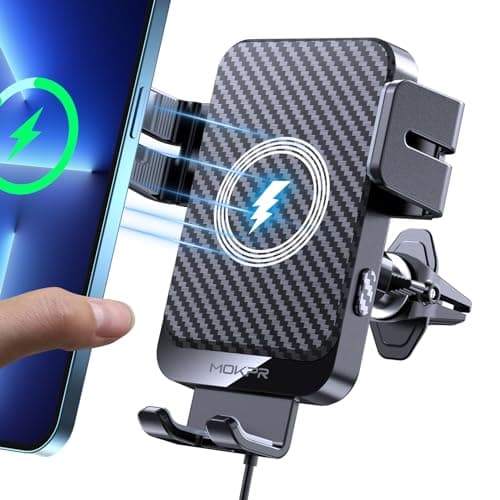 Image of MOKPR Car Phone Holder Wireless Charger, 15W Wireless Car Charger, Auto-Clamping Car Phone Holder Charger Air Vent Mount Compatible for iPhone 17/16/15/14/13/12, Samsung S26/S25/S24/S23(Black)