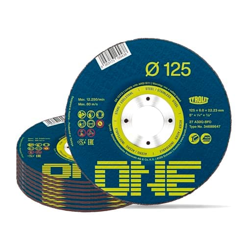 Image of TYROLIT ONE 2-in-1 125mm Grinding Discs for Steel and Stainless Steel - Abrasive Angle Grinder Discs for Metal - 125 mm x 6.0 mm x 22.23 mm, 10-Pack