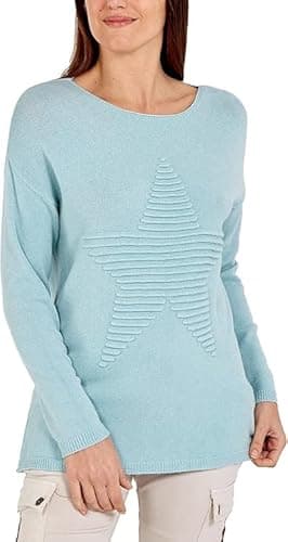 Image of Women's Ribbed Star Jumper Casual Italian Lagenlook Stretchy Pullover Sweatshirt Ladies Crew Neck Long Sleeve Winter Soft Knit Cardigan Tops Mint