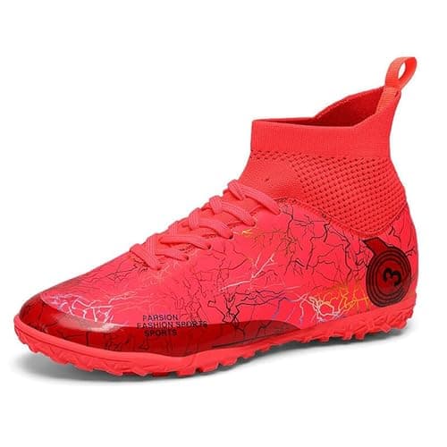 Image of VTASQ Boys Football Boots Kids Astro Turf Trainers Junior Football Shoes Girls Soccer Shoes Indoor Outdoor Athletic Sneakers Non-Slip Sports Shoes Unisex Red UK 2.5