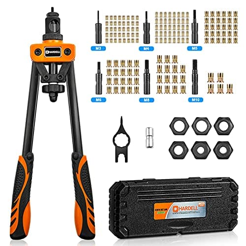 Image of HARDELL Rivet Nut Tool Kit, 14" Rivnut Tool Kit with 80PCS Rivet Nuts, 6 Metric & Inch Mandrels M6, M8, M10, 1/4-20, 5/16-18, 3/8-16 and Rugged Carrying Case (A-14 inch)