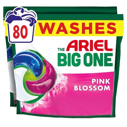 Image of Ariel The Big One PODS®, Washing Liquid Laundry Detergent Capsules, 2 x 40 Washes, Pink Blossom, 2X Stain & Odour Removal, Fast Dissolving Even in Cold