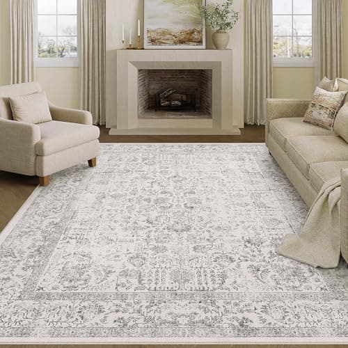 Image of HUGEAR Vintage Grey Rugs Living Room Washable Non Slip Large Area Rug 180x270cm Bedroom Kitchen Hall Lounge Office Dining Room Indoor Carpet Low Pile Big Carpets