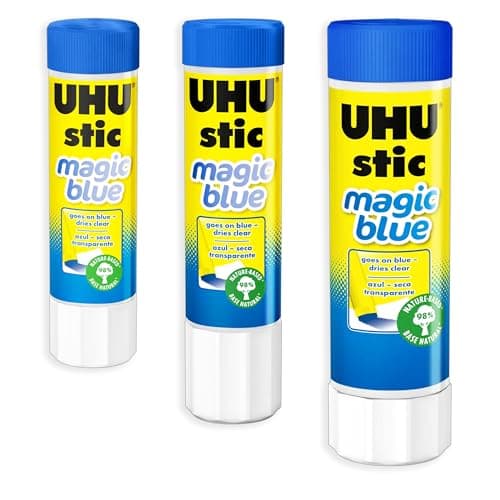 Image of UHU Stic Magic Glue Stick - Solvent Free - Dries Clear - 8G/21G/40G - 1 of Each Size - Pack of 3