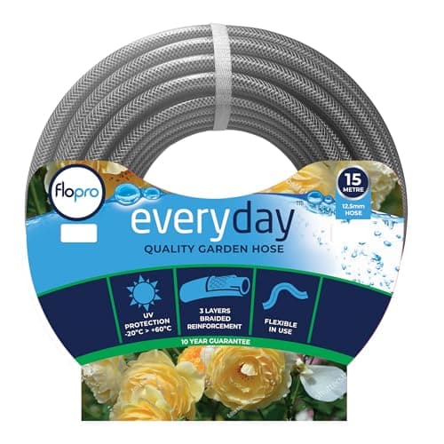 Image of FLOPRO - Everyday Garden Hose Pipe ø 12,5mm (1/2") 15m: 3 Layer Braided Reinforced Hose. Flexible in use, General Purpose & Durable Hose Pipe. UV Resistant & Weather Proof - 10 Year Guarantee