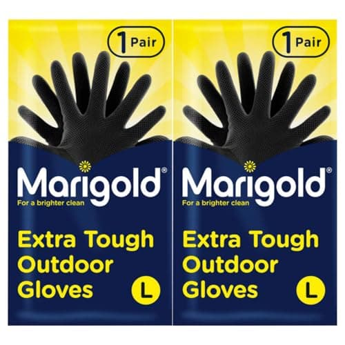 Image of BBliss 2 X Gardening Rubber Gloves Extra Tough & Non-Slip Grip for Outdoor Cleaning | Roll-top Cuffs Cotton-lined & Double Layered | Large Black