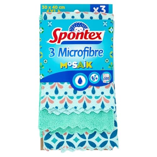 Image of Spontex 3 Mosaik Microfibre Cloths, 40 x 30 cm Cleaning Cloths