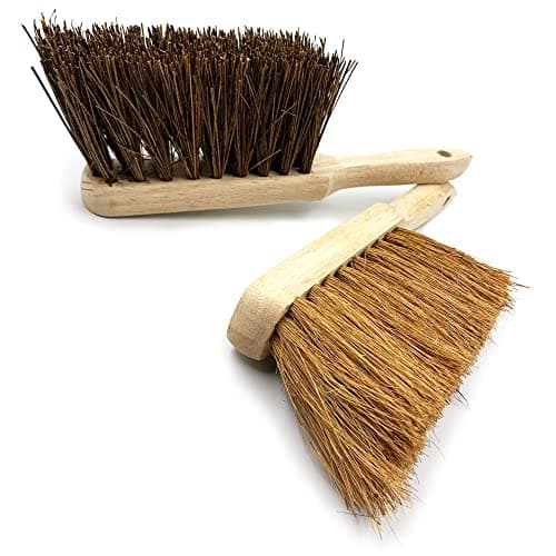 Image of Twin Pack Soft & Stiff Hand Brush Deal Natural Coco & Hard Bassine Bristle with Wooden Handles