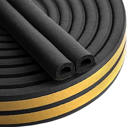 Image of Draught Excluder Tape for Door Window, Self-Adhesive Weather Stripping, 6M Type D Sealing Foam Tape Strip Against Cold Draught/Anti-Collision/Soundproof/Waterproof/Dustproof Black