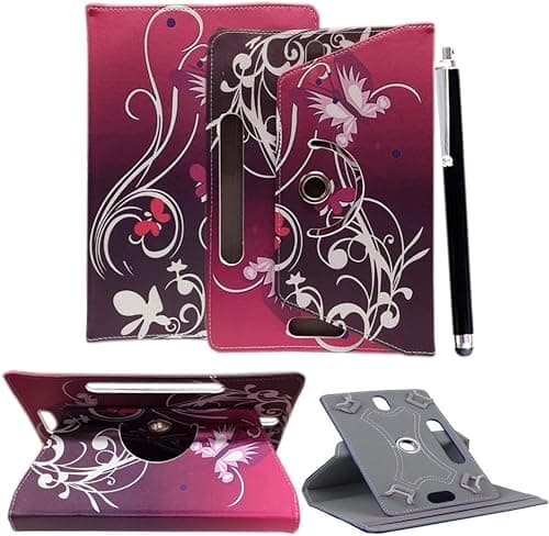 Image of 7inch Tablet Case - Universal PU Leather Stand Folio Case Cover for All 6",6.8",7" Tablets, Fit for Kindle eReaders Fire Tablet- Kobo/Voyaga/Lenovo/Sony E-Book/iPad Mini 5 4 3 2 1 (Butterfly Purple)