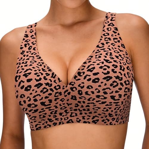 Image of Seamless Jelly Bra,Full Cup Leopard Print Bra Comfort Sleep Jelly Push Up Bra Seamless No Under Wireless Bras for Women Uk Everyday T shirt Bras (UK, Alpha, XL, Regular, Regular, Leopard print black)