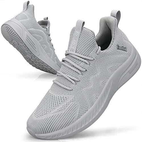 Image of Feethit Trainers Men Running Shoes Tennis Sports Training Walking Gym Athletic Fitness Fashion Sneakers Trainers for Men Breathable Lightweight Comfortable Outdoor Shoes for Jogging Light Grey UK 8