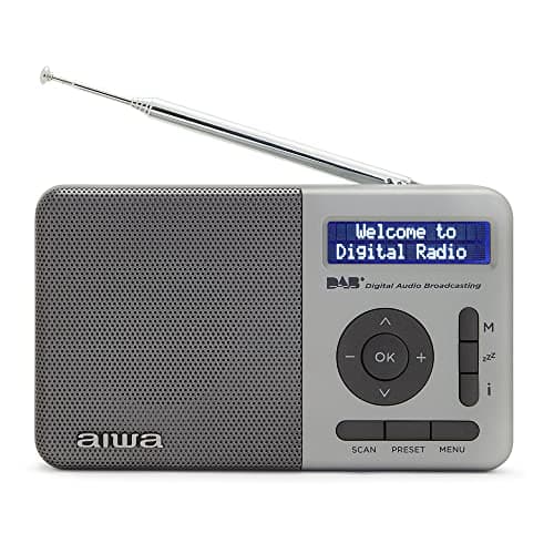 Image of Aiwa RD-40DAB/SL: Rechargeable Digital Portable Radio (Dab/Dab+/FM, Built-in Speaker, 100 Presets, Dot Matrix Display, Headphone Jack, Double Alarm, Rechargeable Battery). Colour: Silver.