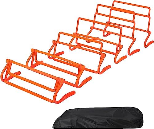 Image of REDCAMP 6-pack agility hurdles, 4 height adjustable speed training hurdles, portable speed training equipment with carrying case, orange