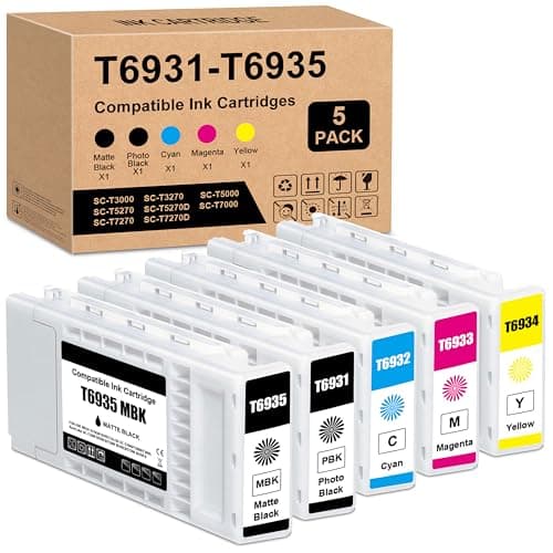 Image of Yongairuink T6931 T6932 T6933 T6934 T6935 Multipack Ink Cartridges Compatible for Epson SC-T3200 SC-T3000 SC-T5000 SC-T5200 SC-T7200 SC-T7000 (5 Pack)
