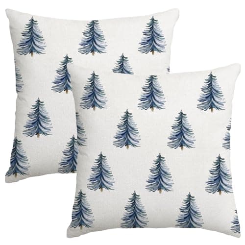 Image of Miaikoe Christmas Cushion Covers 60x60cm Set of 2 Decorative Xmas Tree Blue Throw Pillow Covers Cushion Cases for Winter Holiday Decoration Coach Sofa Living Room