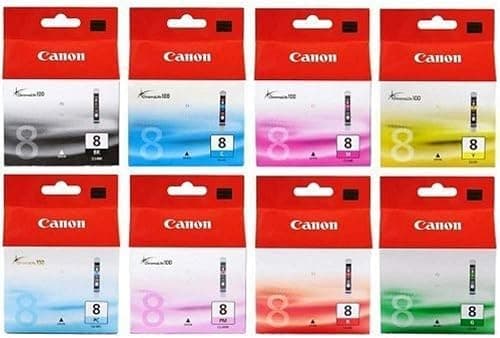 Image of Canon CLI-8 Black Cyan Magenta Yellow Photo Cyan Photo Magenta Red Green Ink Cartridge Bundle Pack