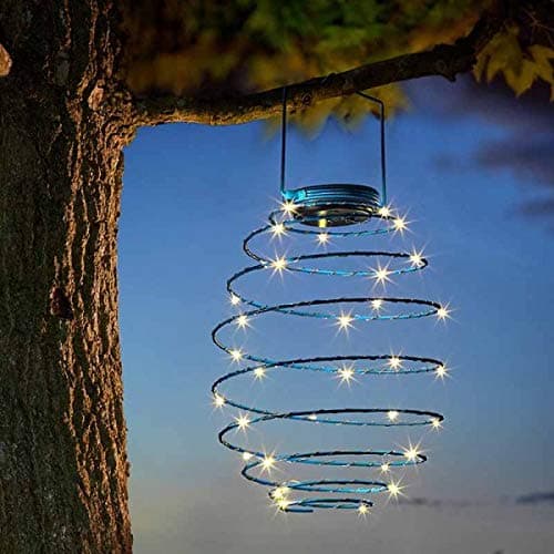 Image of Garden Mile Solar Powered Warm White Copper LED Spiral Hanging Garden Lights Outdoor Lighting Spiralight 39x22cm Pendant Light Lantern Solar Outdoor Lights (Spiral Light x 1)