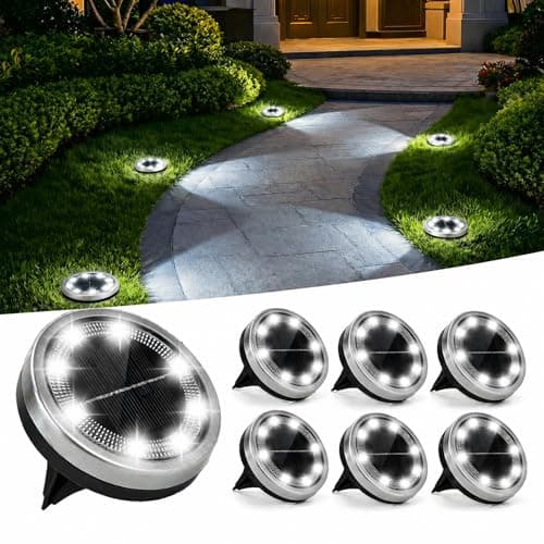Image of Jsdoin 6PCS Solar Floor Lights Outdoor, 8 LED Lights Waterproof Outdoor Light, IP68 Garden Light Stainless Steel Solar Lamp for Walkway, Terrace, Outdoor, Lawn, Entrance (White)