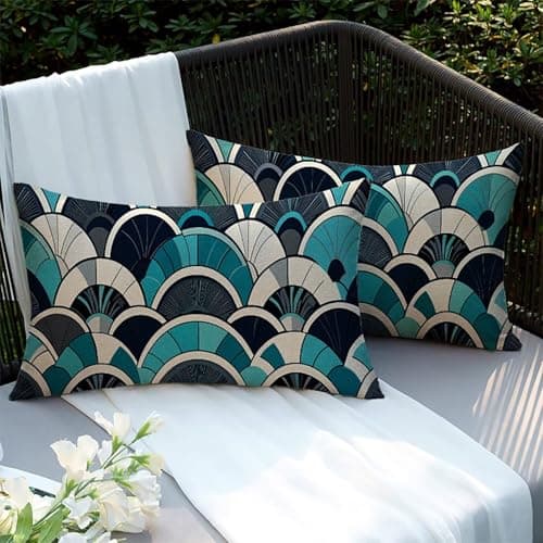 Image of Xlccaioo Set of 2 Multicolor Linen Cushion Covers, 70x40cm Decorative Throw Pillow Covers, Outdoor Waterproof Cushion Cover with Invisible Zipper, Spring Summer Throw Pillow Cases for Sofa Bed XC-8228