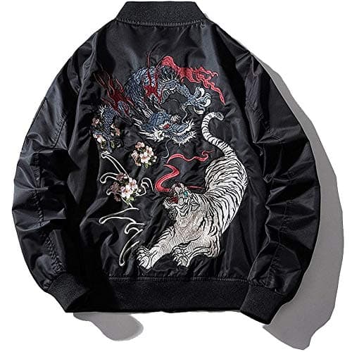 Image of XYXIONGMAO Japanese Dragon Tiger Hip Hop Clothing Men'S Bomber Jacket Oversized Street Windbreaker Flying Streetwear, Black, XL