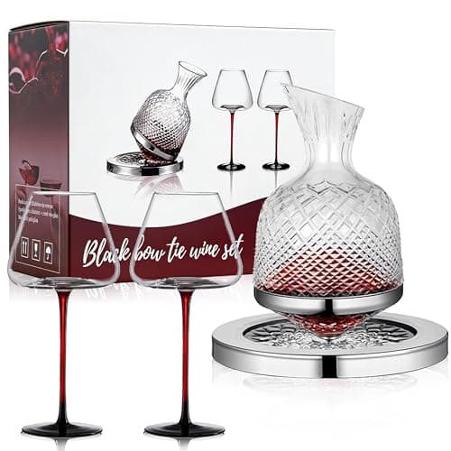 Image of Luxury Glass Wine Decanter Set with 2 Crystal Glasses - 1500ml 360° Rotating Design for Fast Aeration, Lead-Free Red Wine Carafe Gift Box for Wedding, Anniversary, Retirement, Wine Enthusiasts