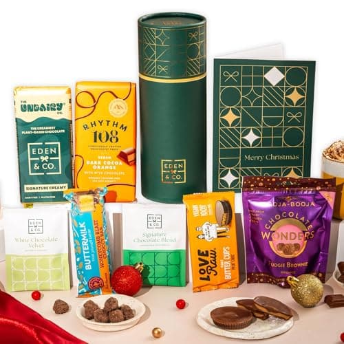 Image of Vegan Chocolate Gift Box with Truffles & Hot Chocolate Set, Christmas Presents for Her, Vegan Hamper by EDEN & CO