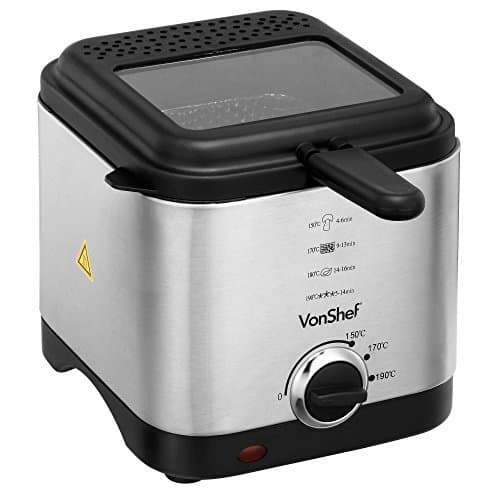 Image of VonShef Deep Fat Fryer- Stainless Steel 1.5L Fryer with Easy to Use Adjustable Temperature Control, Indicator Lights, Observation Window, Non-Stick Removable Basket for Easy Clean & Non-Slip Feet