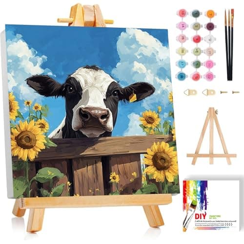 Image of Viart Cow Paint by Numbers for Children with Frame, Easy Paint by Number for Kids Ages 4-8-12, Highland Cow Painting by Numbers for Kids Perfect for Gift Home Wall Decor(8x8 inch)