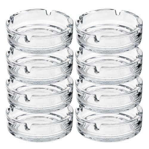 Image of HOMESHOPA Round Glass Ashtrays, 8 Pack Solid & Practical Transparent Glass Ash Tray for Cigarettes Cigars, Clear Stackable Ashtray for Indoor Outdoor Home Office Restaurant Decorative Tabletop