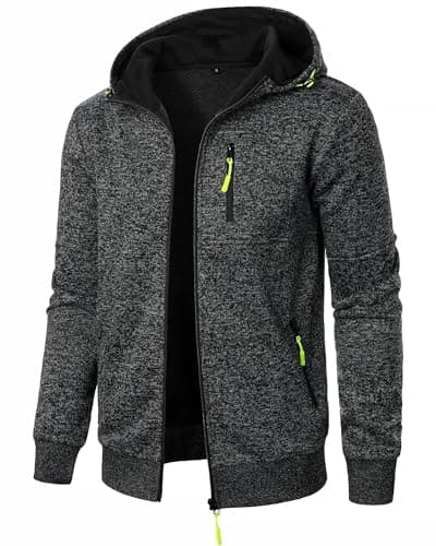 Image of Casuayaloo Mens Zip up Fleece Hoodies Pullover Zipper Hooded Sweatshirt Long Sleeve Tops Dark Grey L