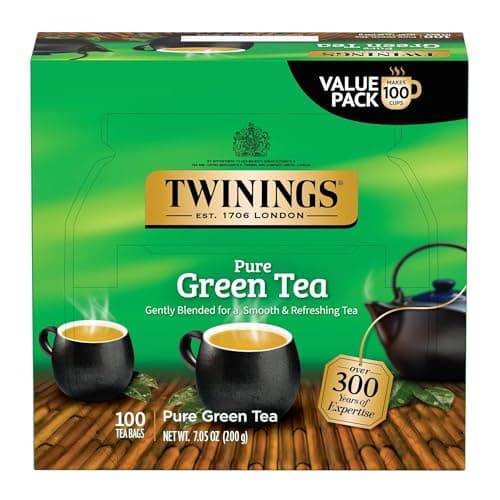 Image of Twinings Pure Green Tea Individually Wrapped Bags, 100 Count (1 Piece), Smooth and Refreshing, Caffeinated, Enjoy Hot or Chilled