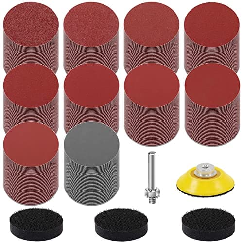 Image of KONGMING 300 Pcs Sanding Disc 50mm 2 Inch Grit 80 120 180 240 320 400 600 1000 2000 3000 Sandpaper Pad Kit Solishing Pad Adapter