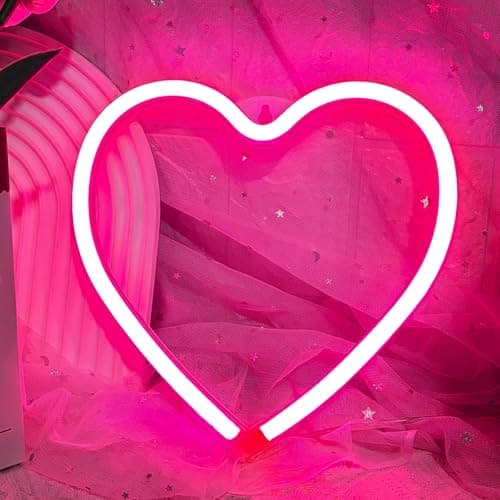 Image of Pink Heart Neon Sign, Love Shape Lights for Valentine's Day, LED Neon Light for Wall Decor, Battery or USB Powered Romantic Decorative Lamp for Bedroom, Party, Wedding 8.7×8.7 Inch (Small Heart)