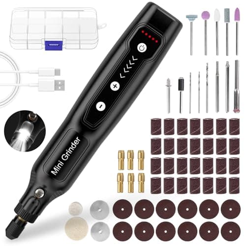 Image of Cordless Mini Rotary Tool Set - 64Pcs Accessories 5 Speed 5000-18000rpm Multi-Purpose Mini Electric Grinder Kit 3.7V USB Rechargeable with Light for Engraving Grinding Polishing Cutting Sanding DIY