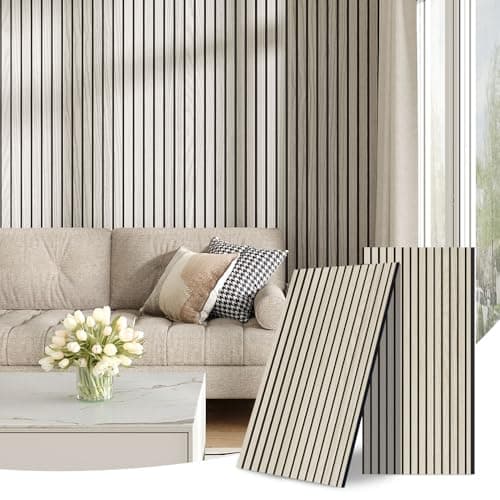 Image of INMOZATA Wooden Acoustic Slat Wall Panel-3D Decorative Sound Absorbing & Soundproofing Wall Paneling for Living Room Bedroom Home Cinema Studio Interior Easy Installation,2400x600mm,White Maple-A