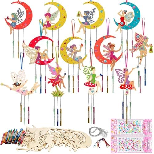 Image of TYXHXTF 12 Pack Fairy Craft Kit for Kids, DIY Paint Elf Arts and Crafts, Windchimes Crafts Kit for Children, Wind Chimes Painting Kit, Crafts for Boys Girls Toddlers Gifts Crafting Party Activities