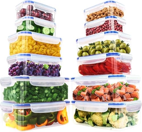 Image of KICHLY Airtight Plastic Food Containers with Lids, 24 piece, BPA-Free,Leakproof Food Storage lunch box, Stackable Meal Prep Set for Kitchen & Pantry Storage Organization, Blue (12 Containers, 12 Lids)