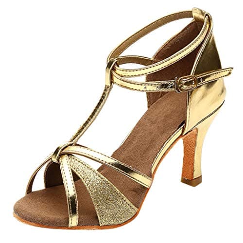 Image of Shoes Dance Shoes Shoes Dance Latin Party Satin Girl Tango Med Heels Women's Casual Shoes Athletic Shoes Casual Daisy Shoes Shoe Sandal Gold