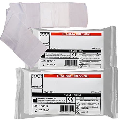Image of Steroplast Trauma Wound Injury FFD Haemostatic Bleed Control Field Sterile Bandage Dressing - 15cm x 18cm (2 Pack)