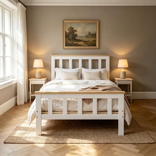 Image of Panana New Single Bed Frame 3FT White Solid Pine Wood Bed for Adults, Kids, Teenagers (White+Wood)