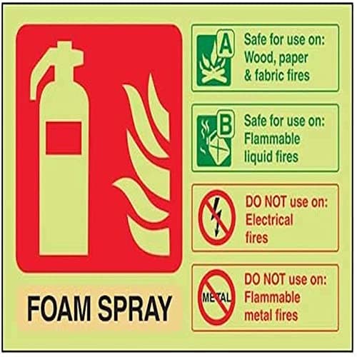 Image of V Safety Glow In The Dark Foam Spray Id Not Electrical Safe Fire Extinguisher Sign - 150mm x 100mm - Self Adhesive Vinyl