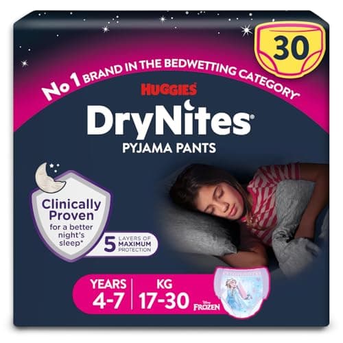 Image of HUGGIES DryNites Pyjama Pants, Girl's 4-7 Years (17-30KG), 30 x Bedwetting Pants, Up to 100% Leak Free Nights