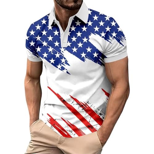 Image of Generisch Independence Day Print Casual Casual Shirt Breathable Blend, White, L