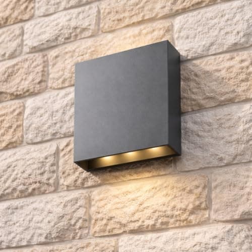 Image of CGC Lighting Outdoor Outside Wall Light Dark Grey Anthracite Up Down 6W LED 630 Lumens Garden LED Wall Light Rectangular 4000k (Small)
