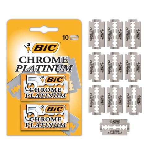 Image of BIC Chrome Platinum, Double Edge Safety Razor, Disposable Single Blades, Stainless Steel, Pack of 10